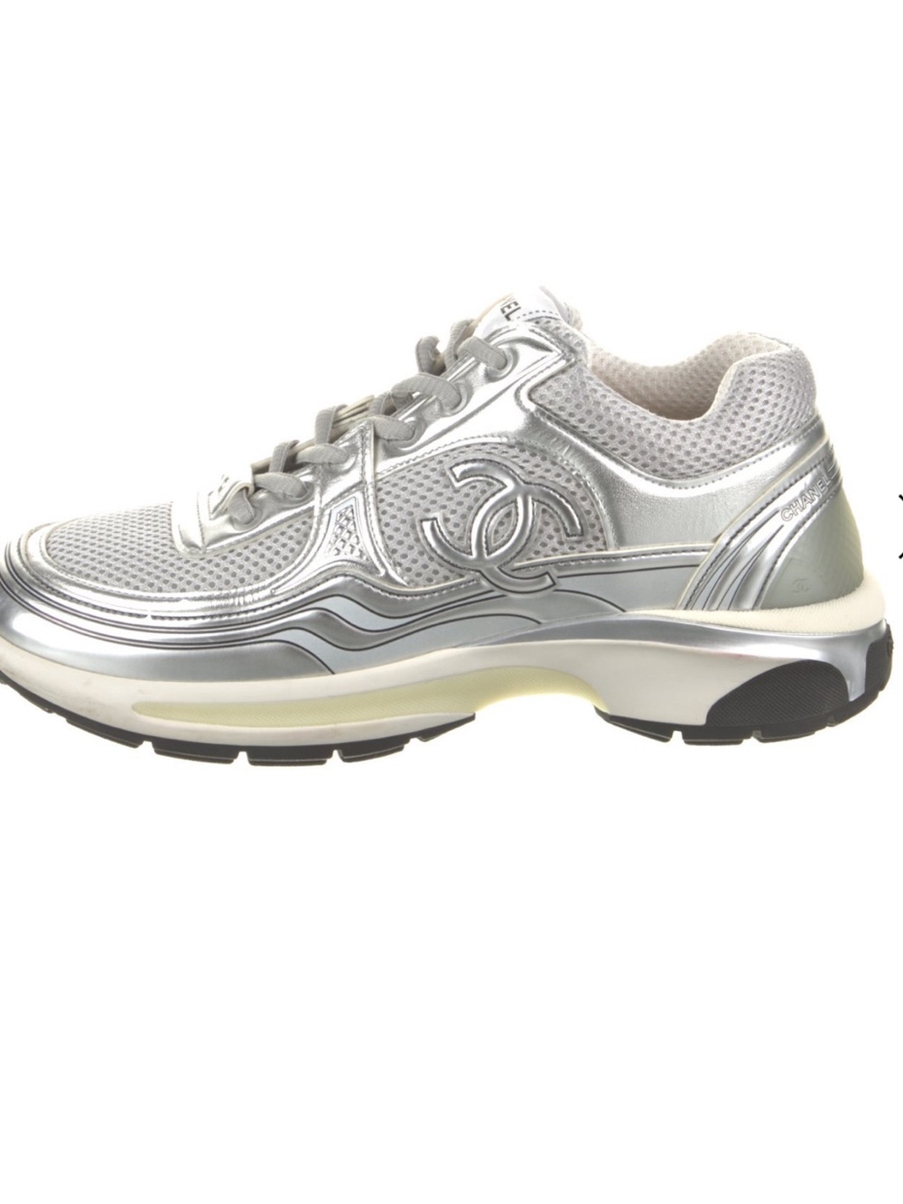 CHANEL Silver Metallic Mesh Trainer Sneaker